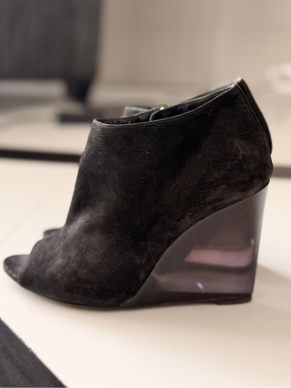 Burberry Black Suede Wedge Ankle Boot